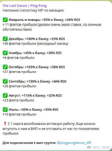 Статистика вип-чата по месяцам