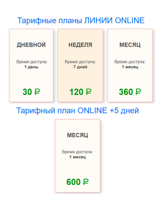 Цены на тарифные планы Цены на тарифные планы