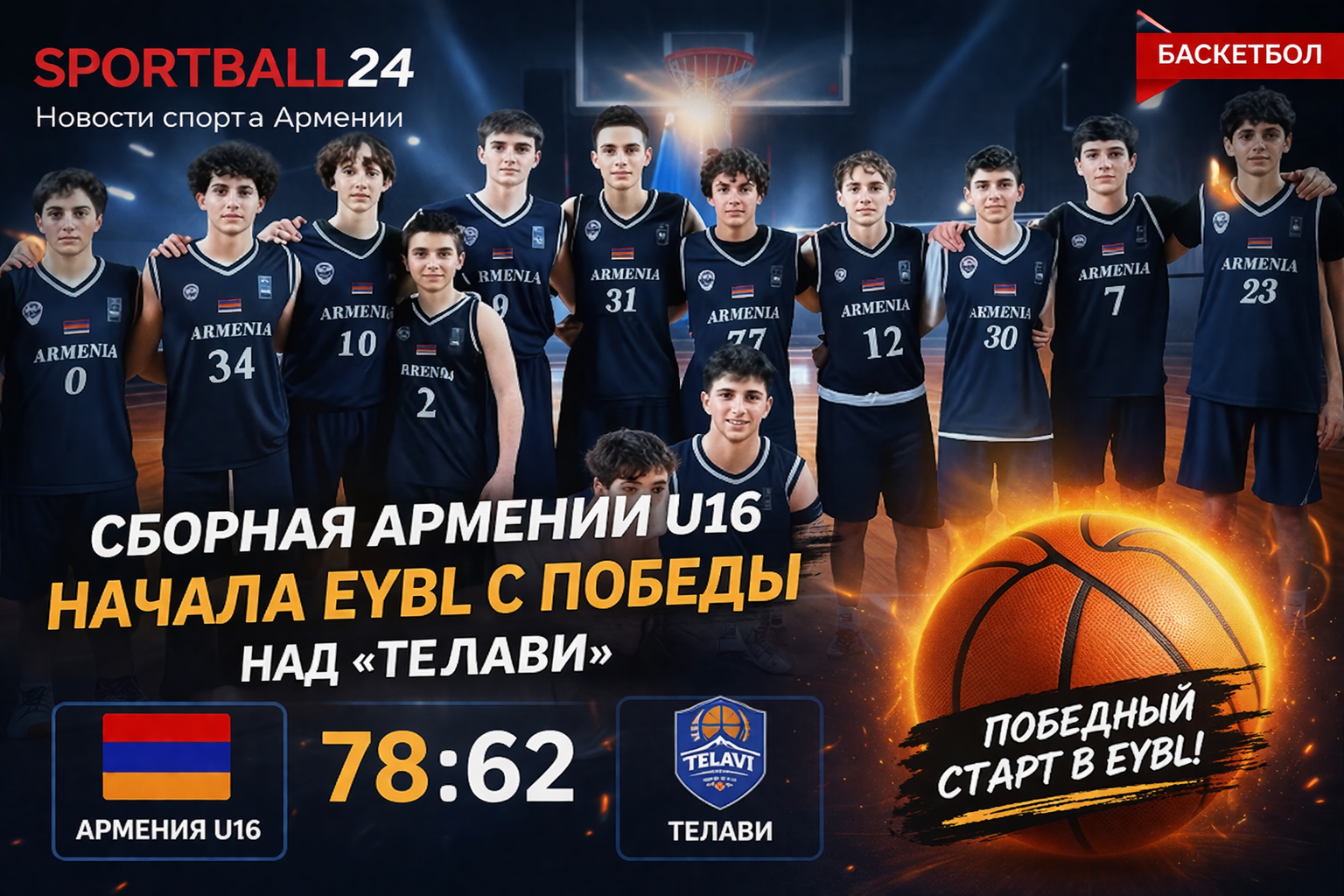 Сборная Армении U16 начала EYBL с победы над «Телави»