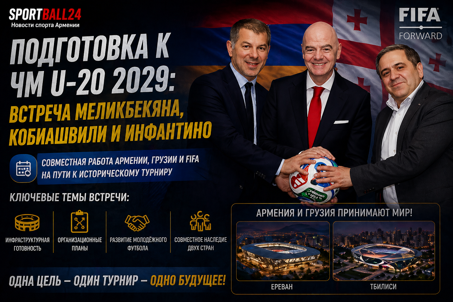 Подготовка к ЧМ U-20 2029: встреча Меликбекяна, Кобиашвили и Инфантино